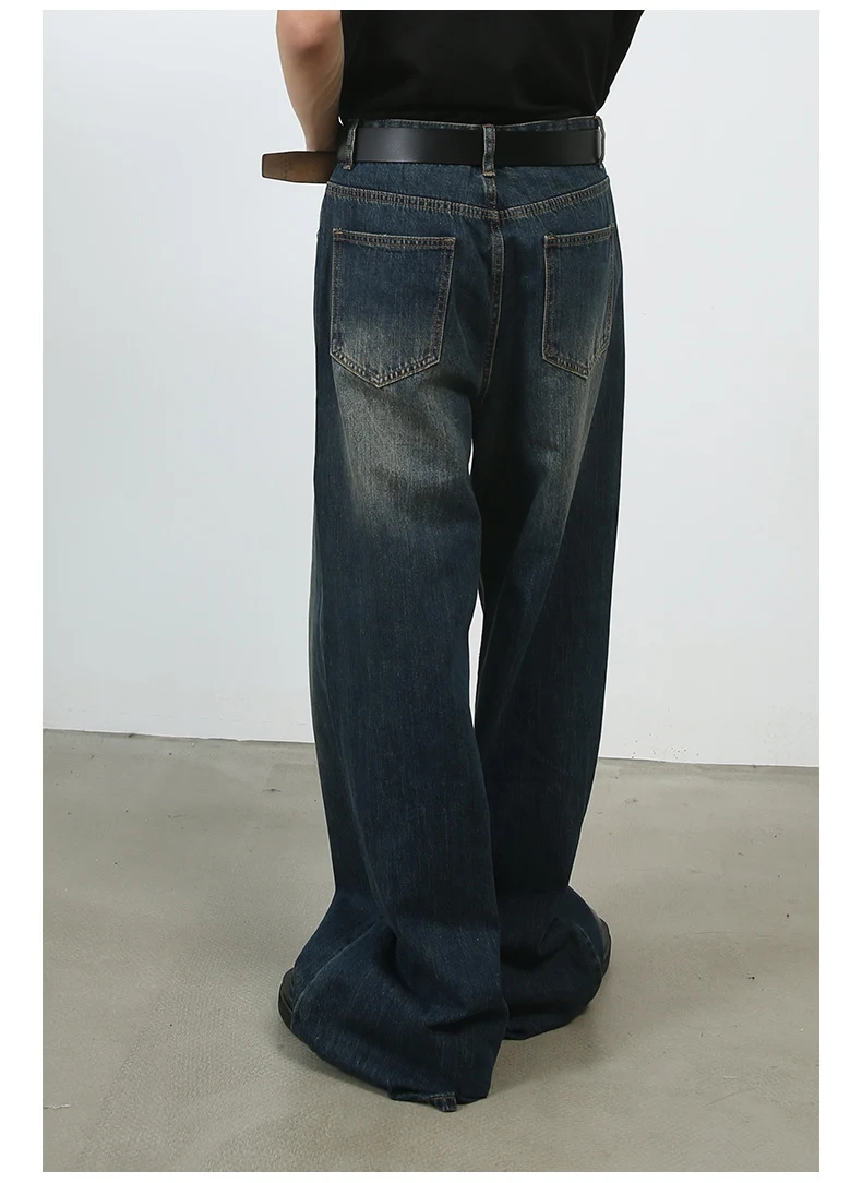 Calças jeans masculinas Personality Denim, pernas largas, lavadas e folgadas, estilo wide-leg, perfeitas para um visual moderno e confortável. — foto 12