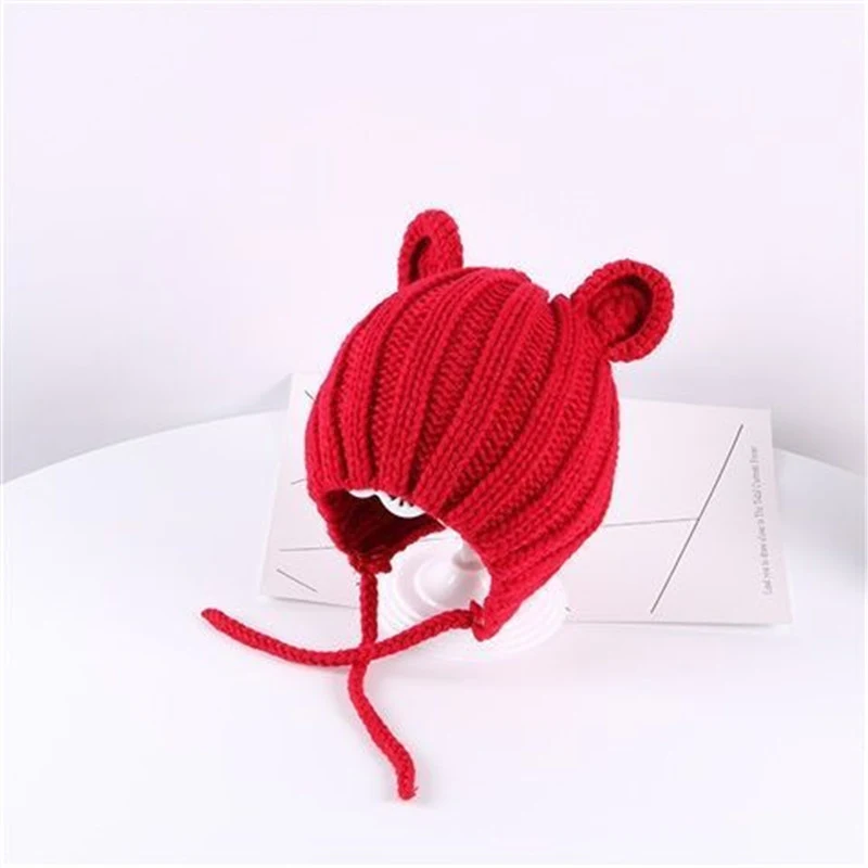 Gorros infantis de lã tricotados à mão Chapéus quentes e macios para manter seus filhos aquecidos e confortáveis no inverno, perfeitos para presentear. — foto 4