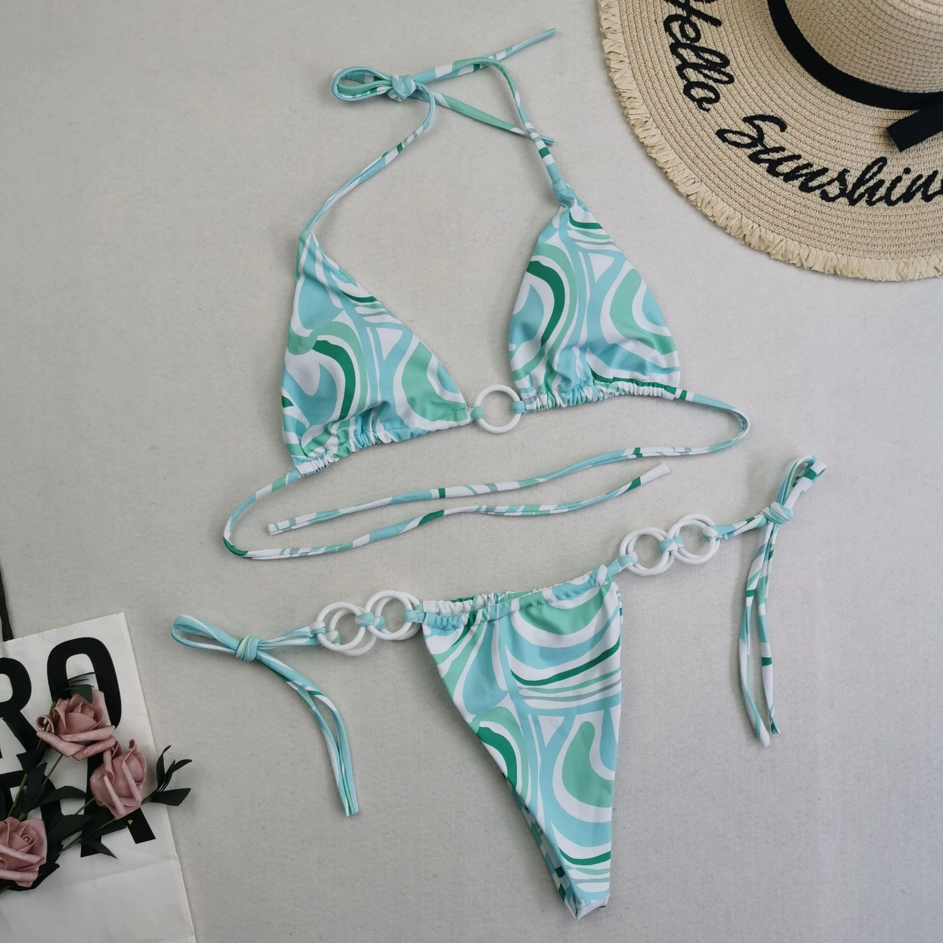 Title 5, New Womens Split Bikini Double Fabric Lace-up ...