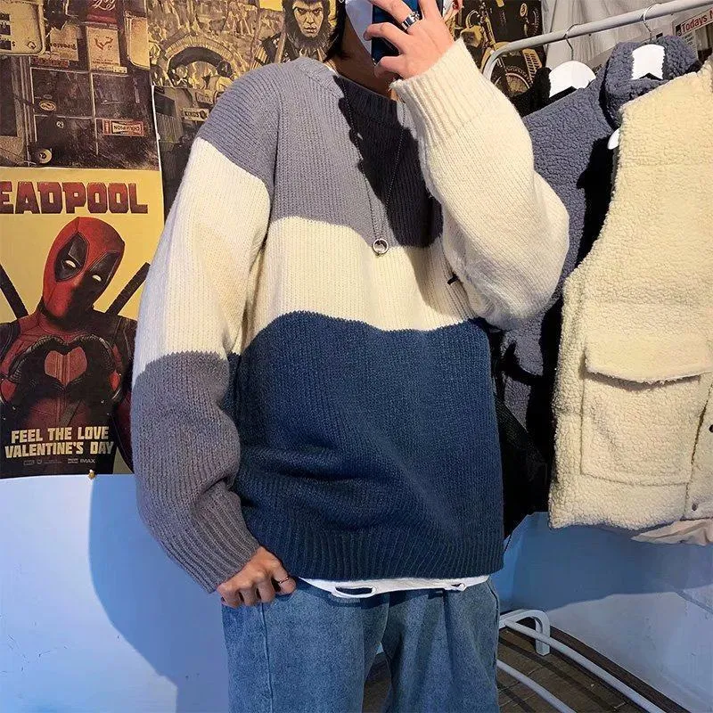 Title 1, Japanese Retro Solid Color Sweater Men Korean V...