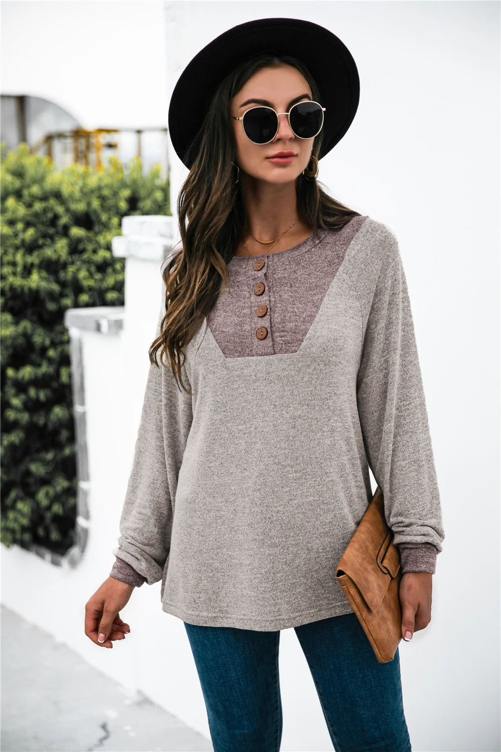 Title 3, Long-sleeved Button Panel Knit Sweater