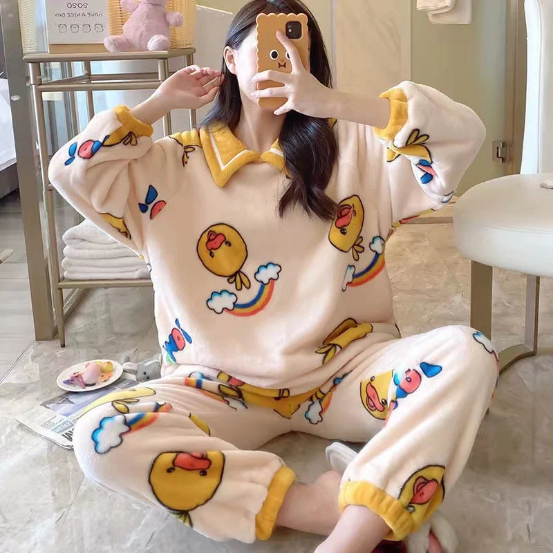 Conjunto de roupa de casa de flanela fofa com acolchoamento de veludo para mulheres, perfeito para conforto e estilo em casa. — foto 16