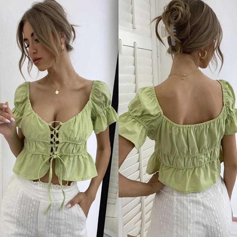 Title 7, Top cropped feminino com alças no peito e decot...