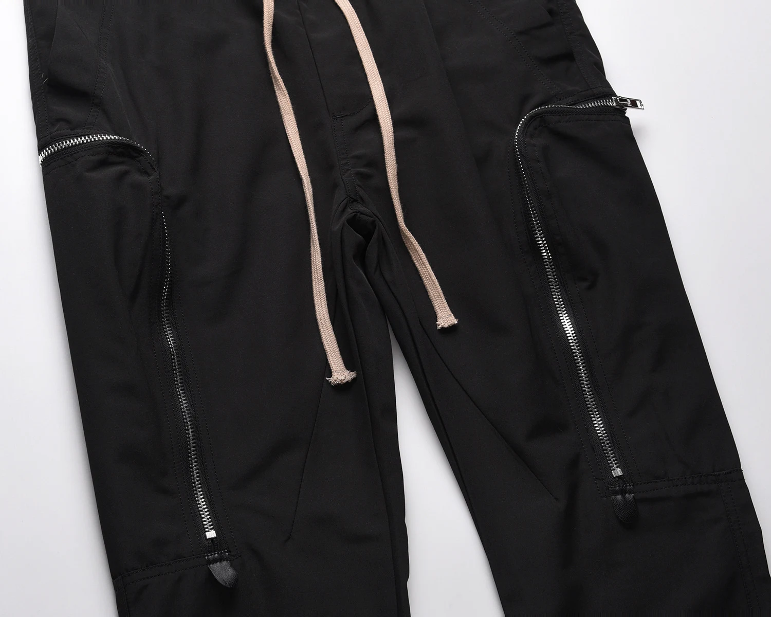 Title 3, Black Casual Long Zipper Trousers with Drawstri...