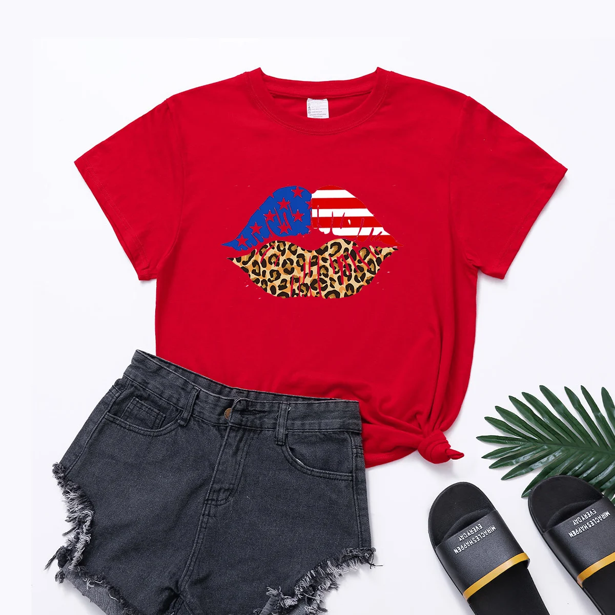 Title 15, Independence Day Loose Plus Size Flag Printed L...