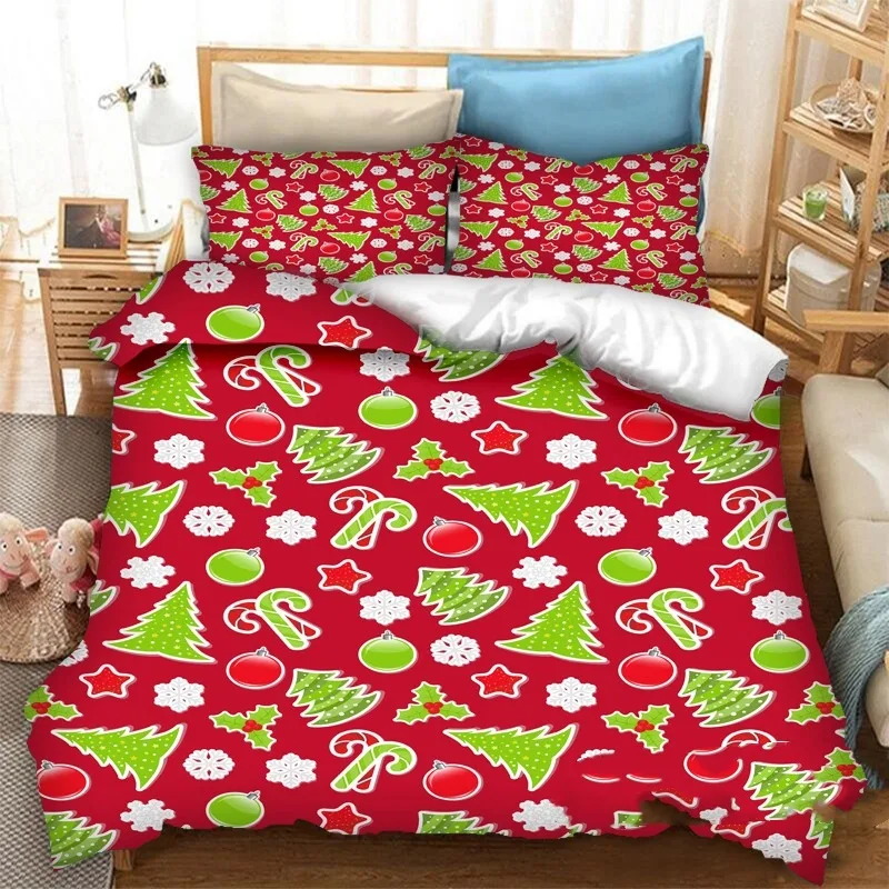 Weihnachtliches Bettwäsche-Set aus Polyesterfaser, bedruckt, Bettbezug, Kissenbezug, Bettlaken, gemütlich schlafen — foto 2