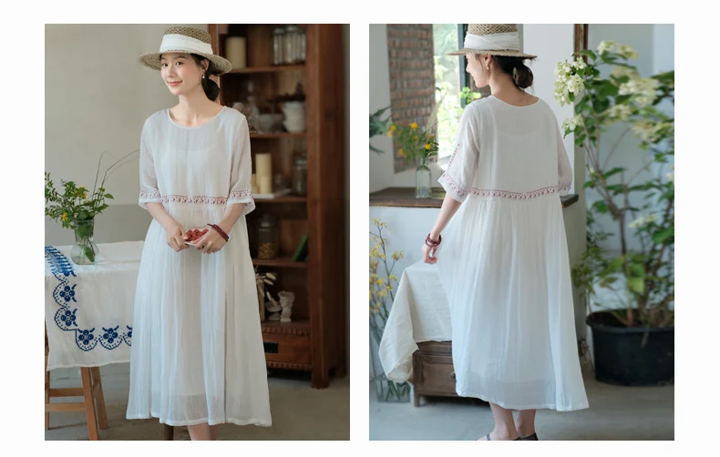 Retro Loose Embroidery Ramie Swing Long Dress for effortless summer style. Breathable, comfortable, and stylish, a perfe — photo 4