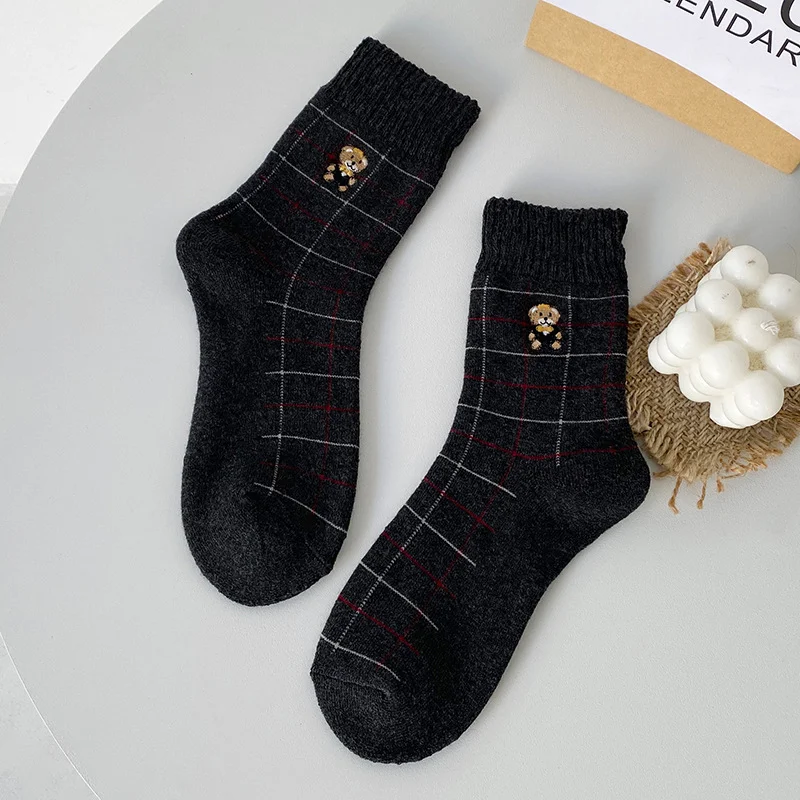 Women's Plush Warm Embroidered Bear Plaid Hose — photo 10