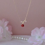 Colar feminino de zircônia rosa retrô francês, requintado e refinado. Adicione graça e sofisticação ao seu visual com este acessório elegante. — foto 5