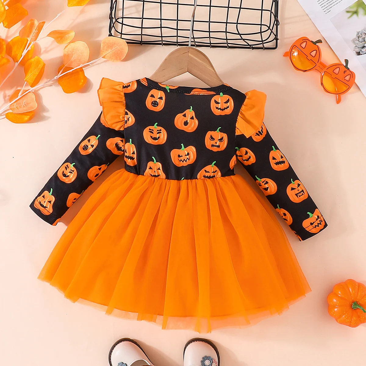Vestido de princesa de Halloween com mangas compridas de tela, perfeito para fantasias charmosas e confortáveis, ideal para festas e eventos. — foto 14