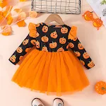 Vestido de princesa de Halloween com mangas compridas de tela, perfeito para fantasias charmosas e confortáveis, ideal para festas e eventos. — foto 14