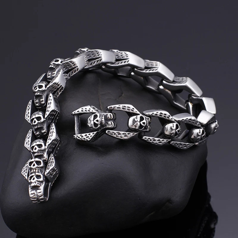 Pulseira Punk Caveira Aço Inoxidável — foto 1