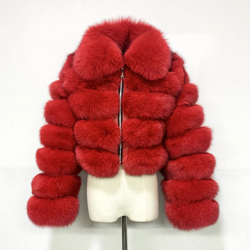 Title 6, Womens Fur Coat Fox Fur Stitching Short Lapel ...