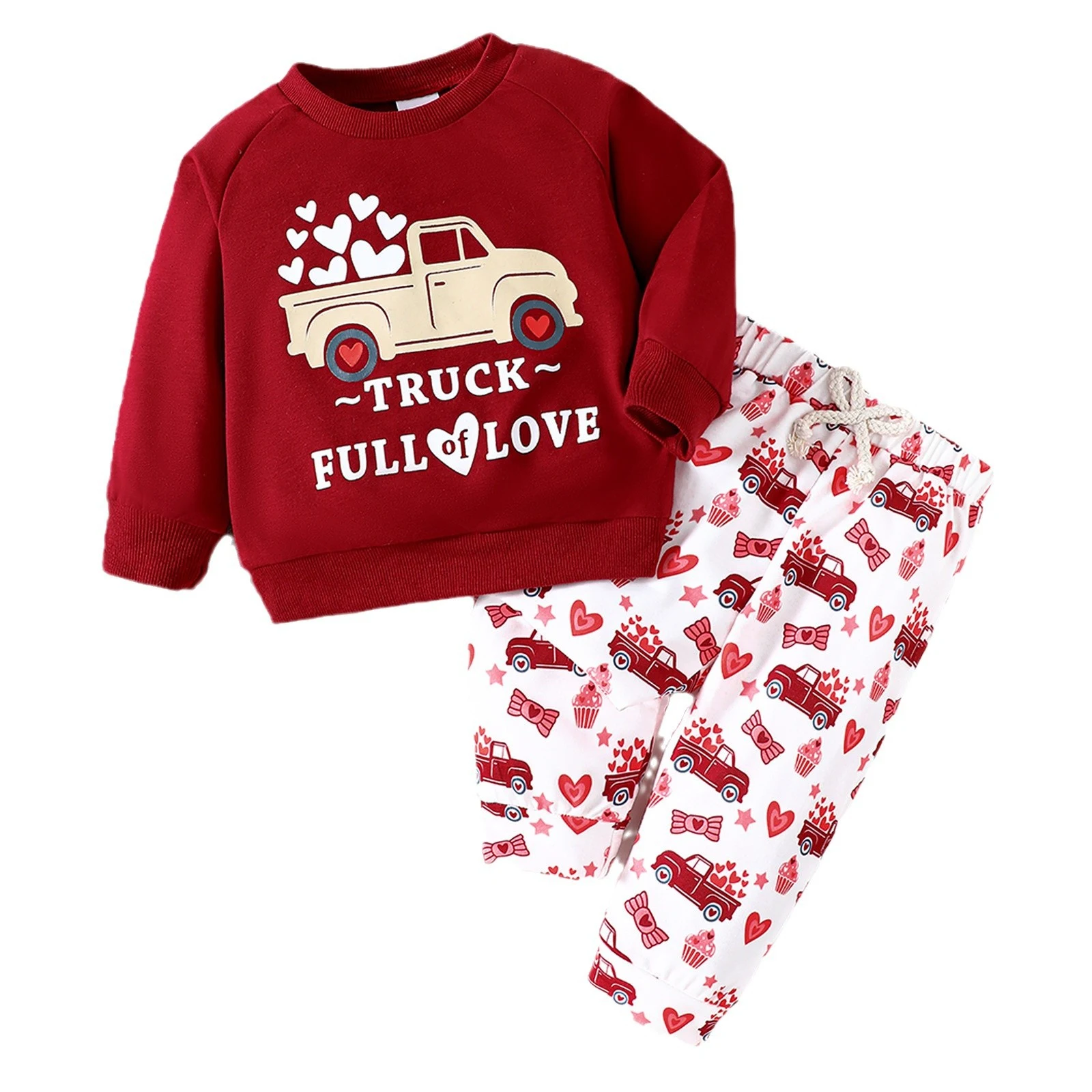 Conjunto de duas peças Moletom e Calças com manga longa, estampa Truck, Letra e Coração. Conforto e estilo casual para o seu dia a dia. — foto 1