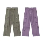 Jeans cargo de diseño de moda morado para hombre, estilo hip-hop streetwear con múltiples bolsillos. Perfectos para un look urbano y funcional. — foto 1