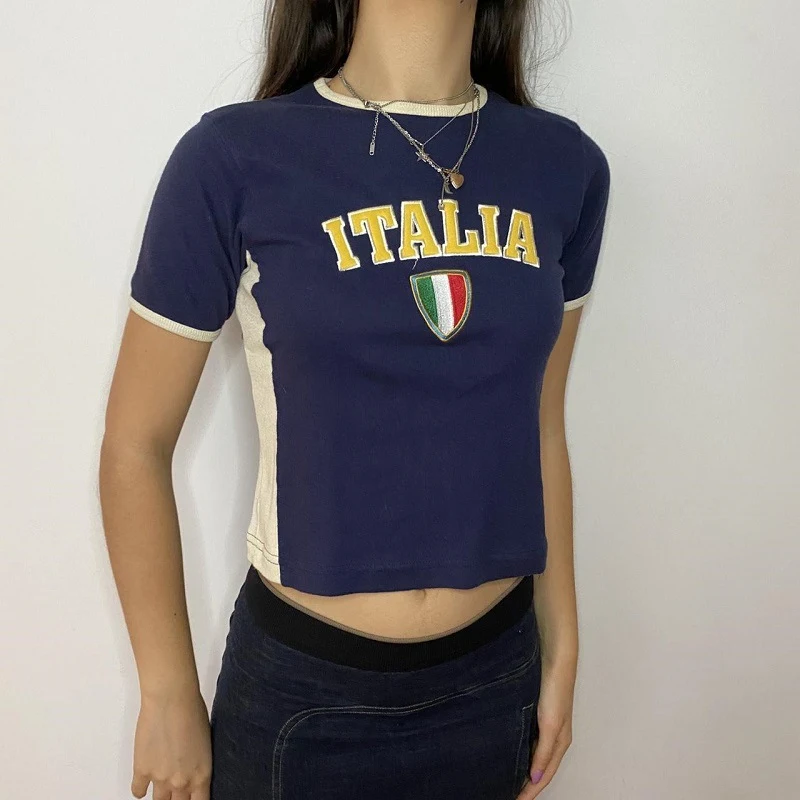 Summer Short Sleeve Slim Fit Women's Top Alphabet Embroidery Short Sleeve — photo 9