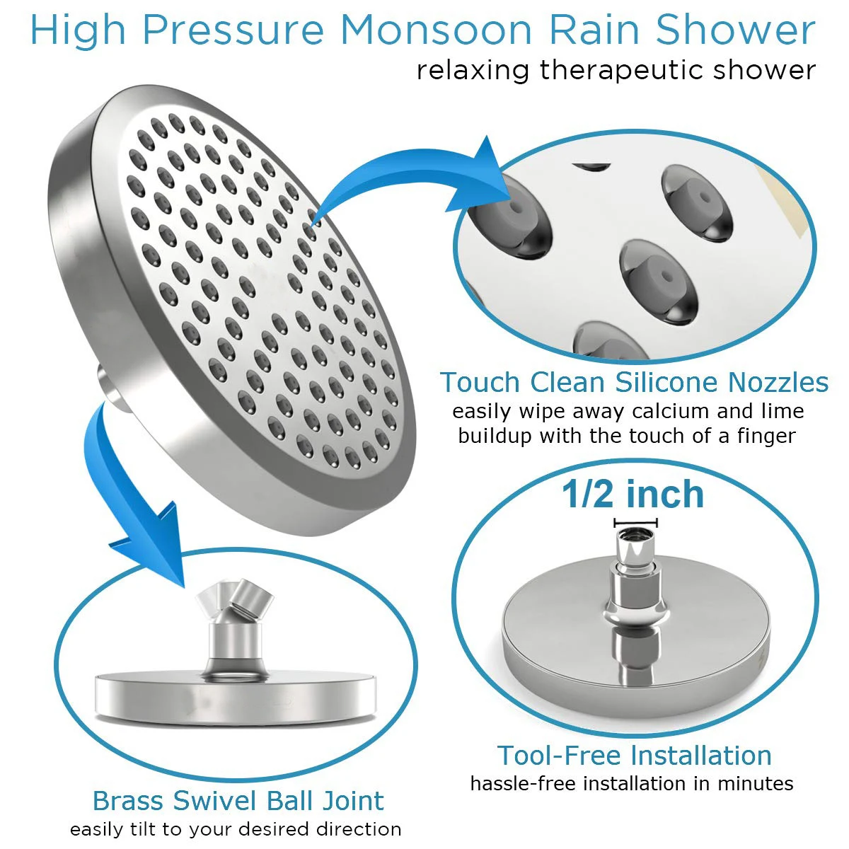 6 Inch Pressurized Electroplating Shower Head Experience a revitalizing shower with increased water pressure and complet — photo 4