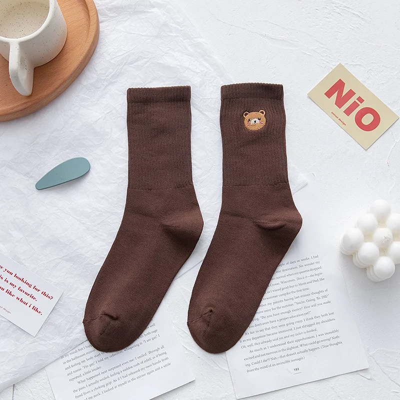 Female Japanese College Style Cute Cartoon Bear Embroidered Socks — photo 3