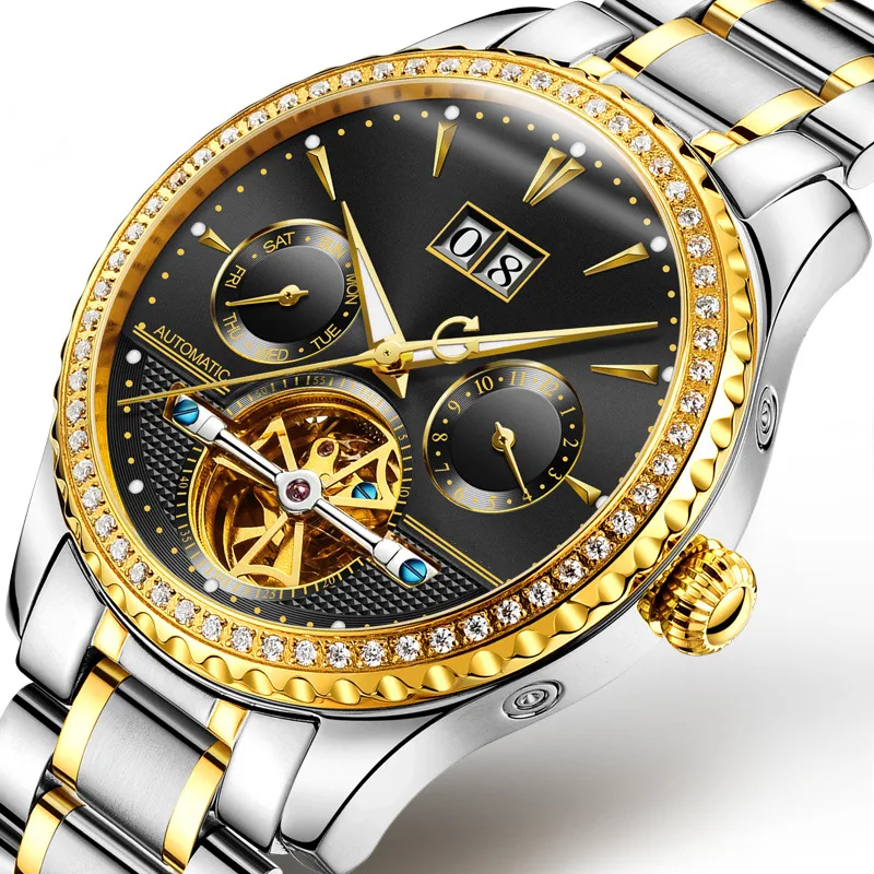 Relógio masculino automático mecânico vazado à prova d'água fashion luminoso de pulso 8731, estilo e precisão. — foto 4