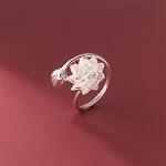 Anel Argent Pur Estilo Chinês Lotus Branco Puro Elegante Ajustável Abertura Joia Feminina Design Clássico — foto 5