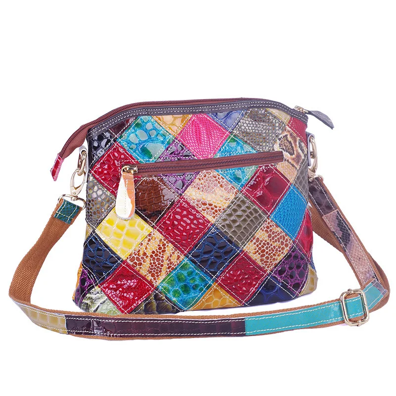Title 3, Leather Messenger Bag Snake Pattern Color Contr...