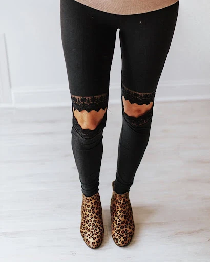 Title 2, Feminine Slim Feature Lace Design Casual Pants....