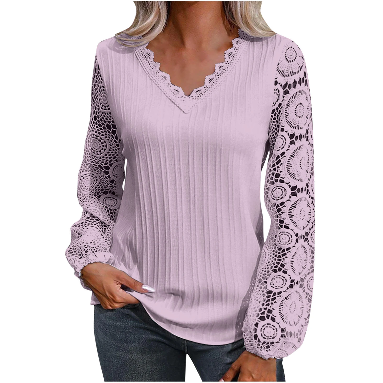 V-neck Casual Loose Women's Lace Bottoming Shirt Long Sleeve — photo 11
