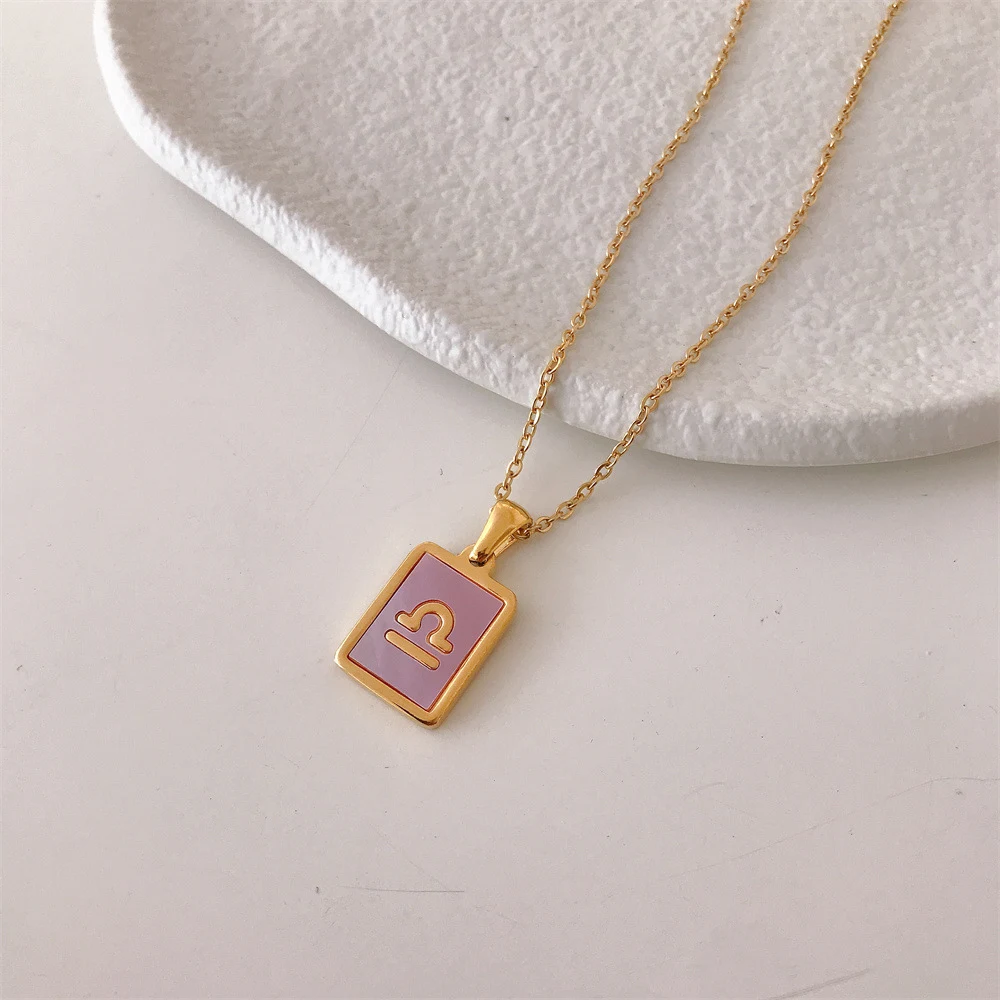 Colar com placa quadrada de runas das doze constelações coloridas, um acessório estiloso que expressa seu signo do zodíaco e personalidade. — foto 10