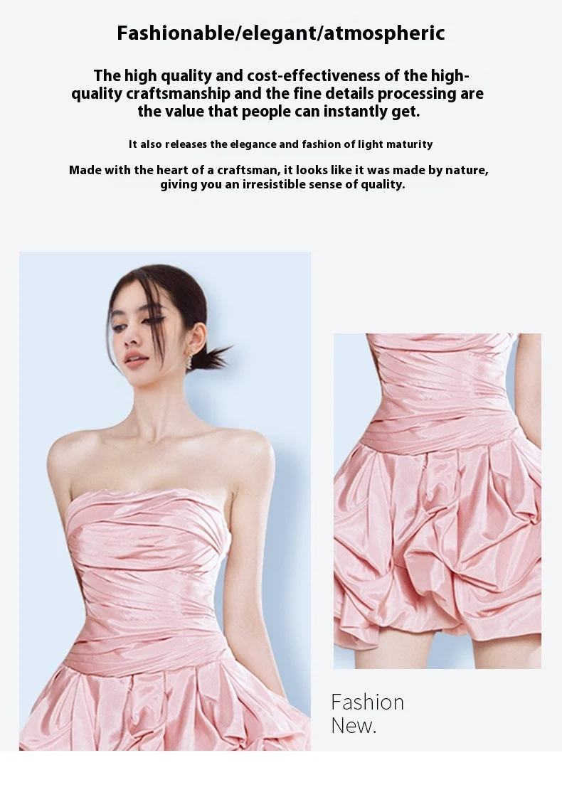 Title 5, Sexy Tube Top Backless Waist-tight Pleating Dress