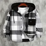 Men's Thickened Outerwear Plaid Hooded Pocket Long Sleeve Shirt. Stay warm and stylish with this comfortable winter esse — photo 1