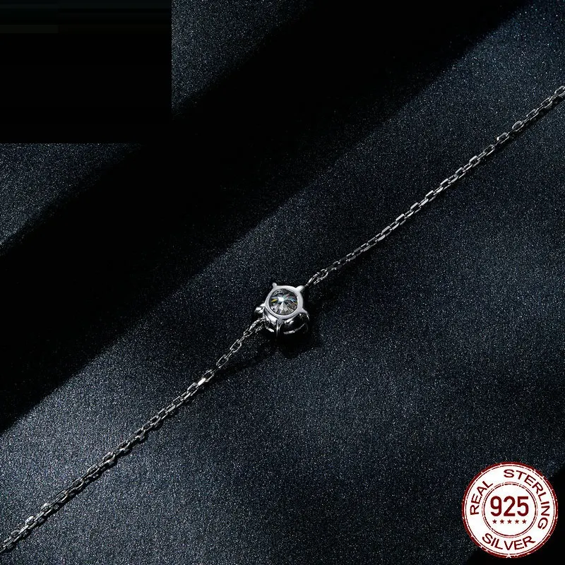 Pulseira de moda com moissanita cravejada em garra, prata S925 esterlina, luxo simples, bracelete feminino elegante. — foto 8