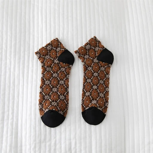 Title 17, Vintage Style Flower Womens Boat Socks Cotton