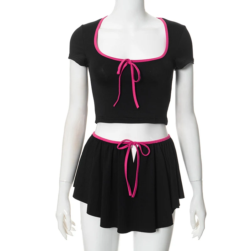 Square Neck T-shirt Slim Fit Low Waist Skirt Suit — photo 4