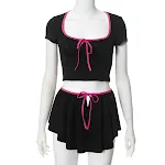 Square Neck T-shirt Slim Fit Low Waist Skirt Suit — photo 4