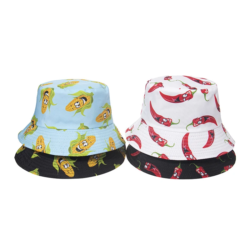 Outdoor Double Sided Wear Bucket Hat with Corn, Eggplant, Pepper Prints for Sun Shade Protection, Fisherman Hat — photo 13