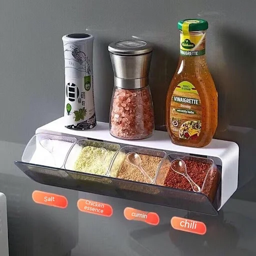 Title 6, Wall Mount Kitchen Spice Box with Four-Grid Com...