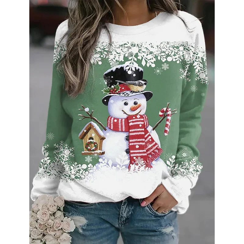 Title 7, Snowman Printed Panel Loose Sweater for cozy wi...