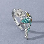 Anel feminino de resina epóxi com colibri colorido, estilo pastoral, joia de pássaro e animal, design feminino e charmoso. — foto 7