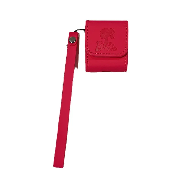 Custodia per auricolari wireless rosso rosa in pelle con laccetto morbido — foto 4