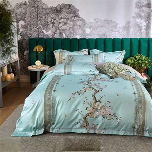 Title 2, Four-piece printed long-staple cotton satin bed...