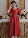 Vestido vermelho francês de verão feminino, "Salty or Sweet", adaptável a diversos estilos, perfeito para dias ensolarados, leve e charmoso. — foto 3