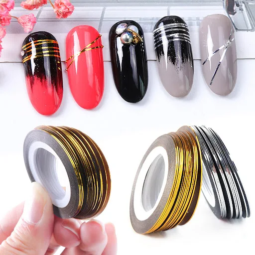 Title 6, Metallic Shiny Nail Art Manicure Line Stickers....