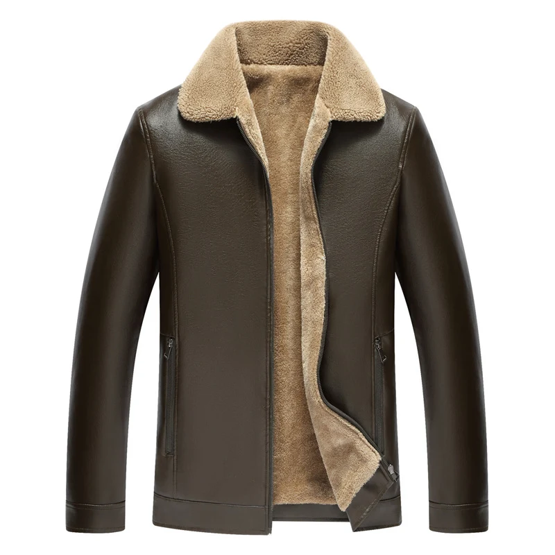 Jaqueta de couro masculina casual com gola polo, forro de lã e espessura, ideal para aquecer com estilo no inverno. — foto 6