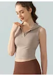 Hooded Ribbed Yoga Vest Women's Short Solid Color Sleeveless Workout Top — photo 31