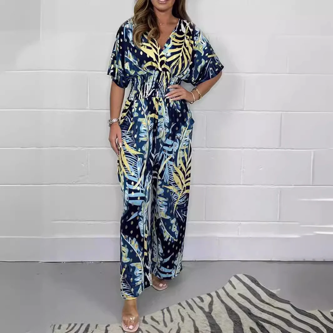 Women's Print Holiday Loose Wide Leg Jumpsuit. Comfortable and stylish one-piece for vacations. Perfect for festive occa — photo 7