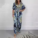 Women's Print Holiday Loose Wide Leg Jumpsuit. Comfortable and stylish one-piece for vacations. Perfect for festive occa — photo 7