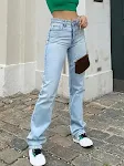 Calça jeans feminina azul claro cintura alta, modelagem slim, com elasticidade, estilo Europa e América, ideal para um caimento perfeito. — foto 1