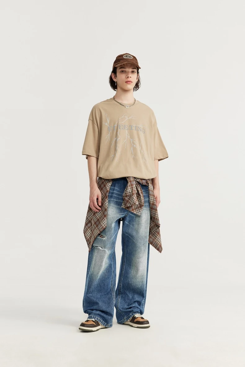 Men's Wide Leg Denim Trousers New Washed-out Vintage Straight-leg. Comfortable and stylish jeans for a relaxed, modern l — photo 3