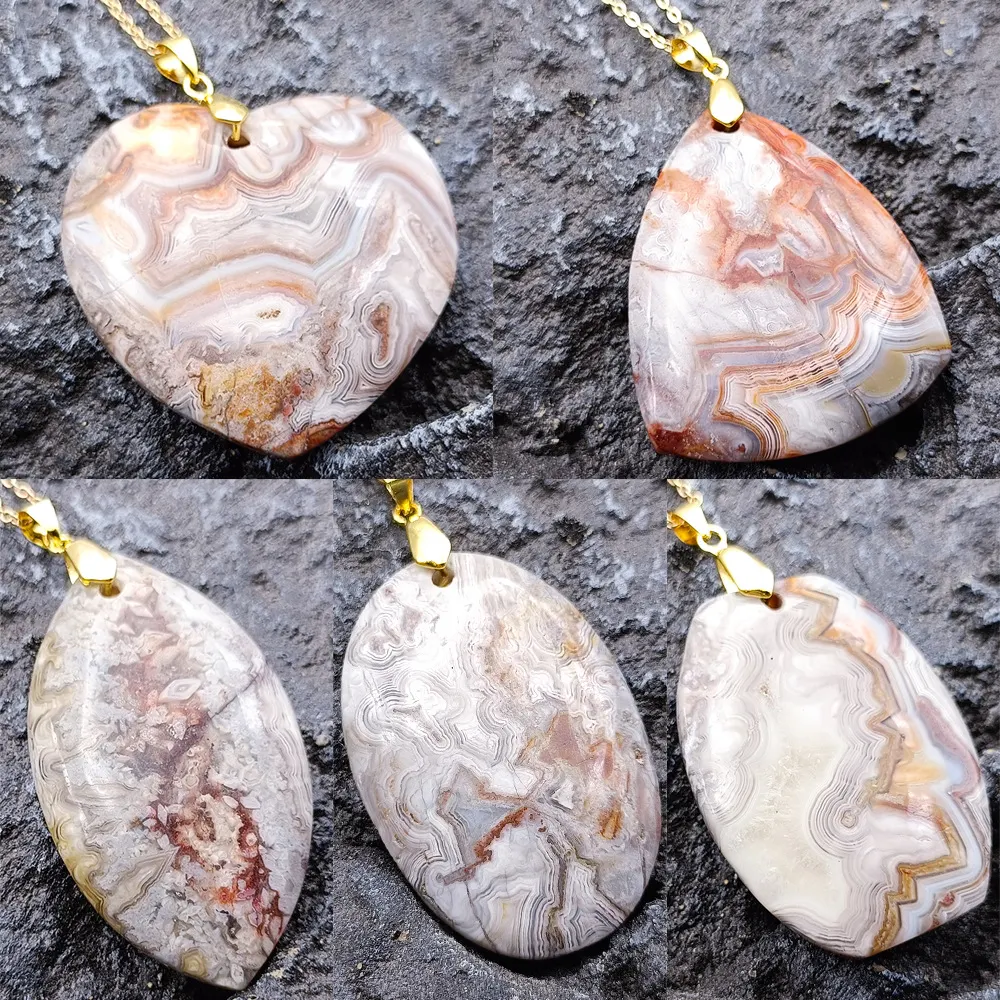 Pingente de ágata mexicana natural, folha, amor, oval, triângulo, listrado. Ornamento pendurado irregular, beleza única. — foto 10