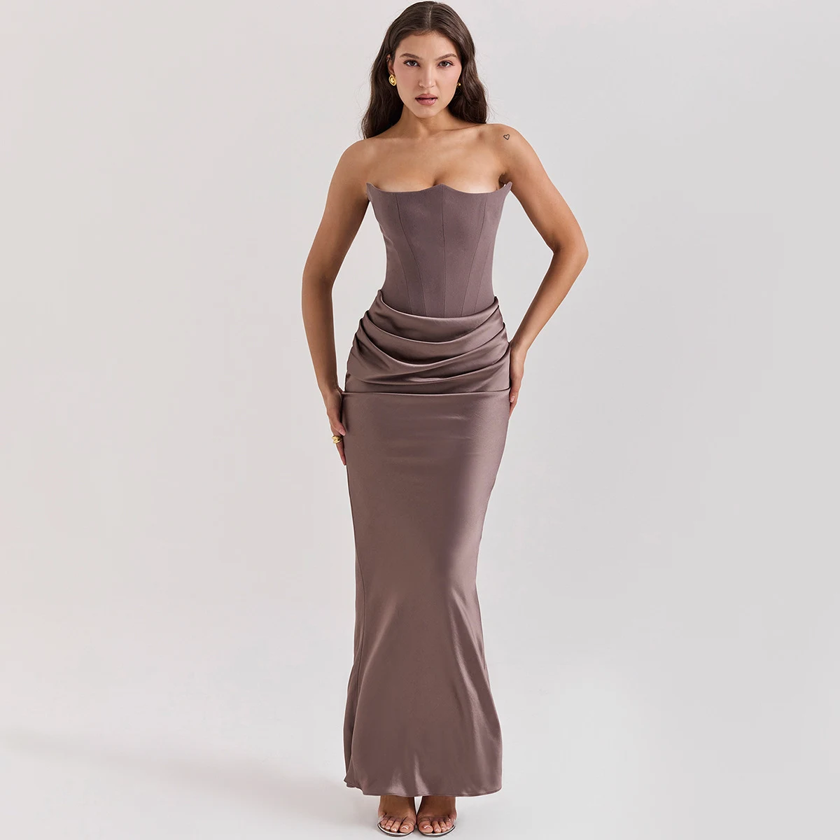 Title 12, Fishbone Bandeau Slim-fit Backless Velvet Dress...